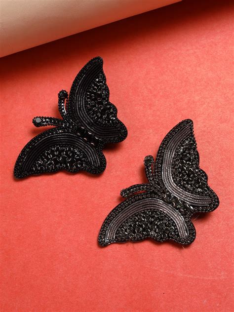 Black & Grey Set Of 2 Butterfly Embellished Alligator Hair Clip ...