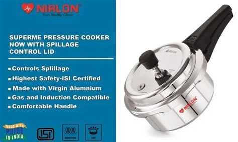 Non Stick Pressure Cooker - Nirlon 3L Supreme Induction Base Outer Lid ...