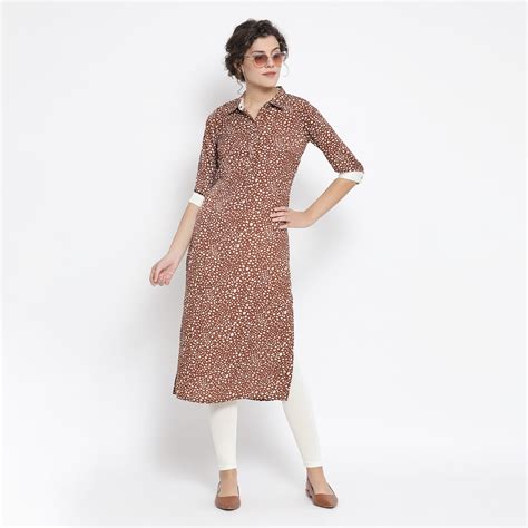Brown Animal Print Kurta