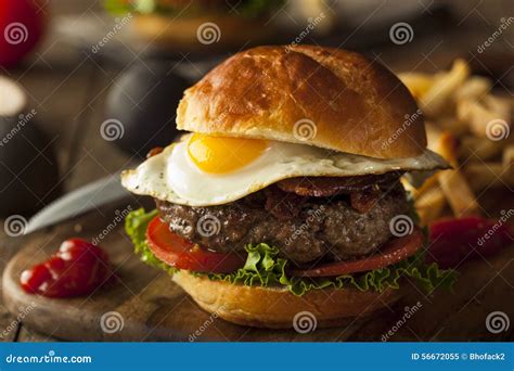 Homemmade Bacon Hamburger with Egg Stock Image - Image of sauce ...