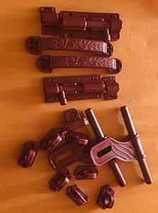 PVC Door Latch & Aldrop with Handle and Screw Set Red Colour 6 inch ...