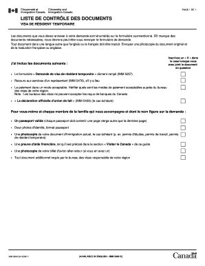 Fillable Online IMM 5484 - Liste de contrle des documents - Visa de ...