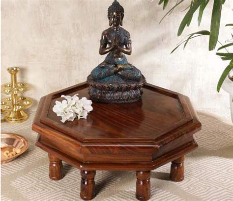 Udaipur Handicrafts Brown Wooden Octagon Chowki – UdrCrafts.com
