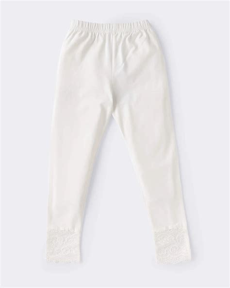 Buy Girls Cotton Full-Length Leggings with Lace Hem | – Lilliput World