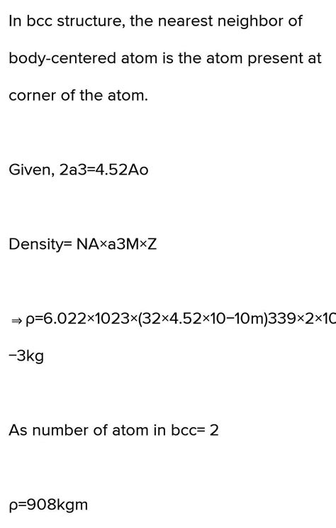 b) Potassium metal crystallises in a bcc unit cell with length 542 pm ...