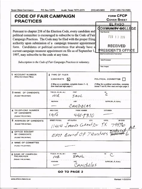 Fillable Online Code of Fair Campaign PracticesForm CFCP Fax Email ...