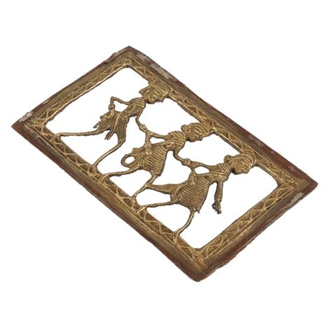 Dhokra Wall Art Hanging Of Fisherman's Family holding Fish And Net