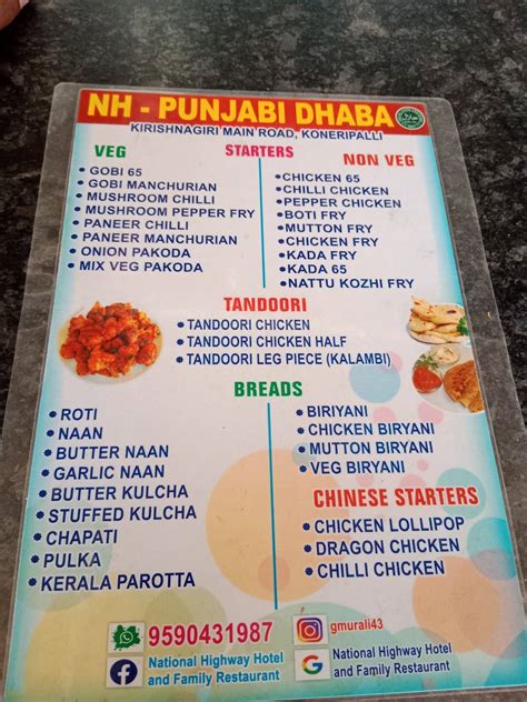 Menu at National Highway Hotel and Family Restaurant NH Punjabi Dhaba ...