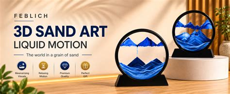 FEBLICH 3D Moving Sand Art Picture Glass Liquid Painting Natural ...