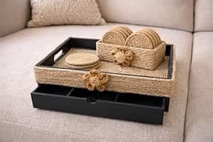 AGAAS ENTERPRISES Wooden Serving Tray with Jute Work & Drawer Combo ...