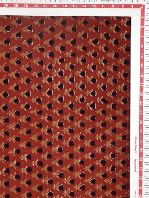 Red Mini Flower Stamp Kalamkari Cotton Cambric Fabric