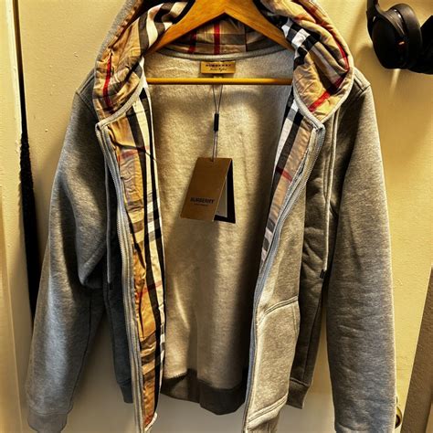 BURBERRY ZIP UP HOODIE (size XL but fits me like a... - Depop