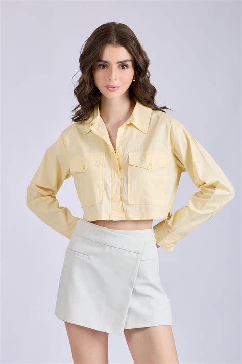 Butter Yellow Crop Shirt with Front Pockets – CITRUS – Select Staples