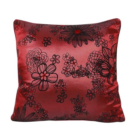 Buy Silky Bloom 18" X 18" Cushion Cover - Burgundy Online at Low Prices ...