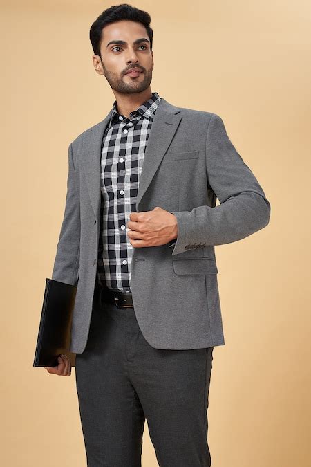 Light Grey Solid Casual Full Sleeves Shirt Collar Men Slim Fit Blazers ...