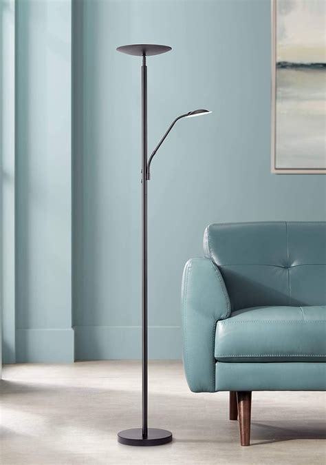 Modern Torchiere Floor Lamp with Reading Light LED 71.5" Tall Decker ...