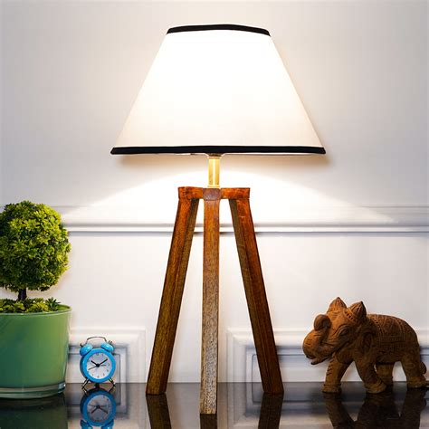 GRIFFITH hand crafted Solid wood honey finish Tripod Table Lamp With B ...