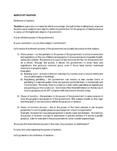 BASICS OF TAXATION: Understanding Tax Powers and Principles - Studocu