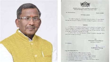 Sikkim Governor calls Assembly session on June 12 - Sikkim Governor ...