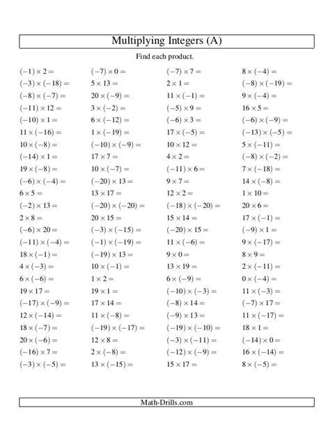 Image result for Multiplying Integers Worksheet