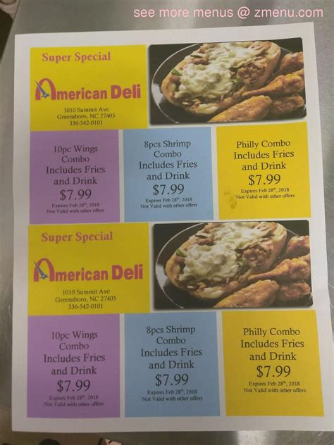 Menu at American Deli restaurant, Greensboro, Summit Ave #7