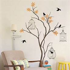 Wall Stickers Trees And Birds by Tree With Birds And Birdcage Wall Decal By Wall Wall Stickers Trees And Birds