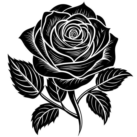 Rose Black Color Silhouette and Flat Rose Flower icon Elegant Vector ...