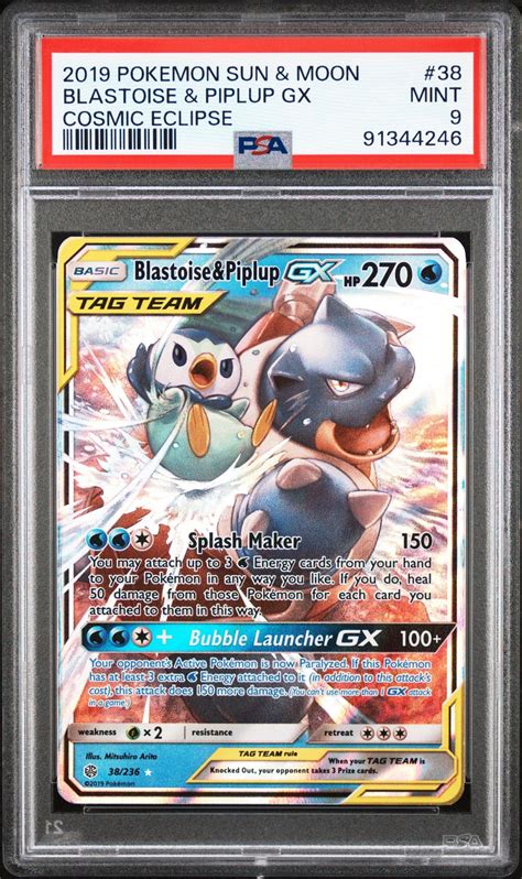 2019 Pokemon Sun & Moon Cosmic Eclipse 38 Blastoise & Piplup Gx PSA 9 ...
