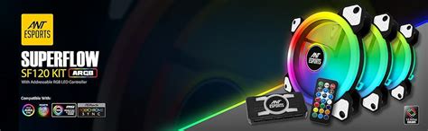 Ant Esports Superflow 120 KIT ARGB Case Fan Pack of 3 ARGB Fans with ...