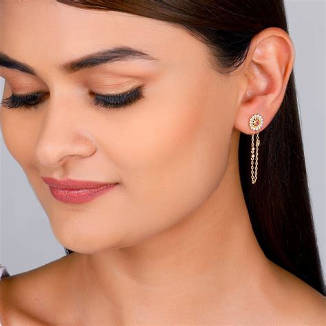 Buy GIVA Sterling Silver Golden Floral Chain Hanging Earrings for Women ...