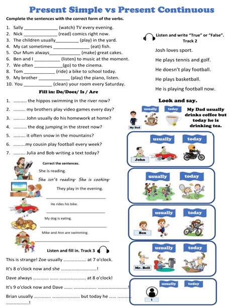 Image result for Present Simple vs Continuous Worksheet