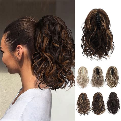 MangoFeel 10 Inch Short Curly Claw Clip Ponytail Extension, Wavy ...