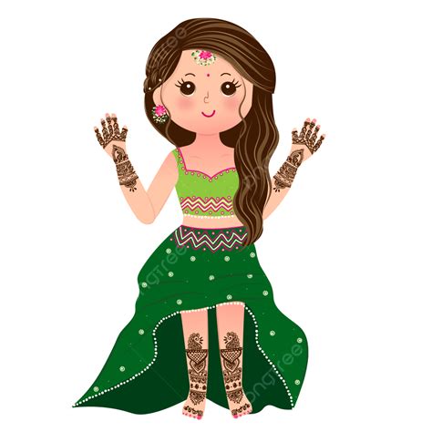 Indian Bride For Mehndi Cute Girl In Mehandi Outfit Dress With Henna ...