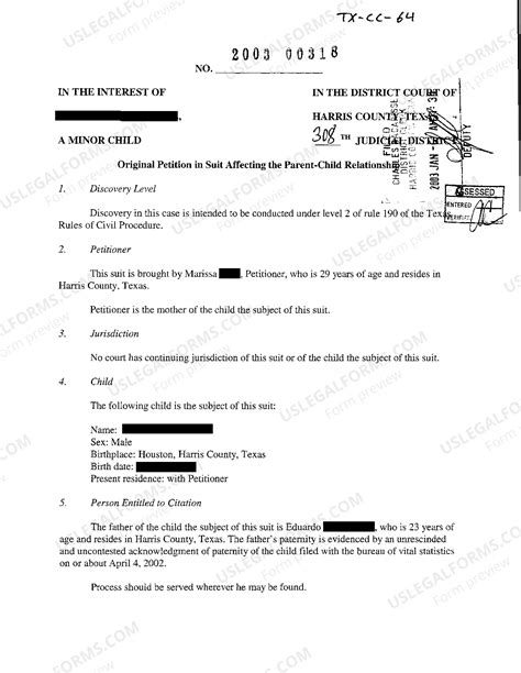 Texas Petition in Suit Affecting the Parent Child Relationship | US ...