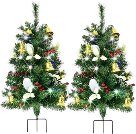 Amazon.com: Set of 2 Christmas Tree Outdoor - Prelit Xmas Tree w/ 80 ...