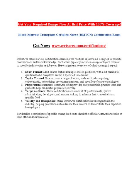 Blood Marrow Transplant Certified Nurse ( Bmtcn) Certification Exam ...