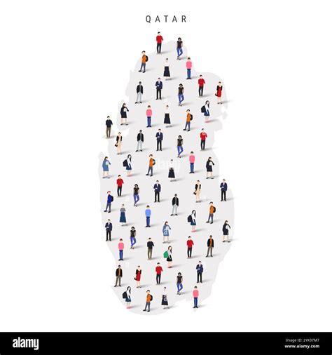 Qatar population map. Large group of people in a shape of Qatari map. Flat vector illustration ...
