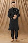 Buy Black Silk Embroidery Floral Sherwani Set For Men by Arihant Rai ...