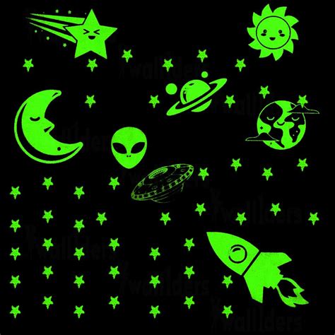 Wall1ders Night Glow in The Dark Big and Small Star Wall Ceiling Radium ...