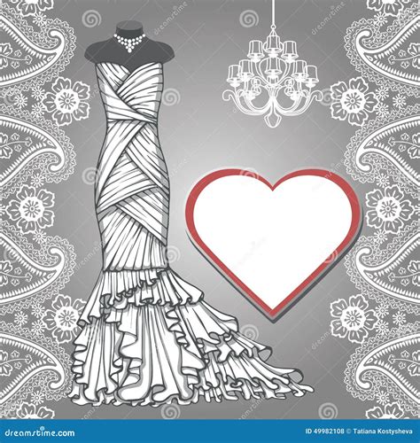 Wedding Bridal Long Dress,paisley Border, Label Stock Vector - Illustration of cute, mannequin ...