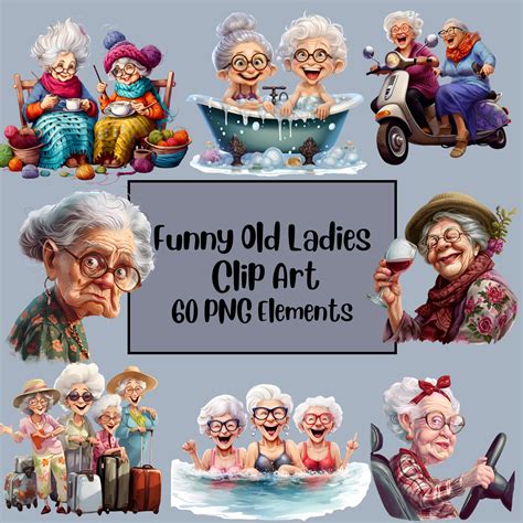 Funny Old Woman Clipart ArtStation Funny Old Ladies PNG Retro Style