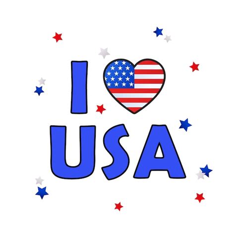 Vector illustration lettering i love usa with heart shape of national ...