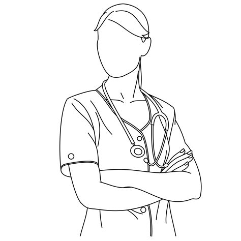 Illustration line drawing of a young medical nurse professional wearing ...