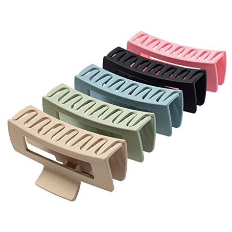Staila Women Thick Rectangle Claw Clip, 6 Color Hair Jumbo Claw Clips ...