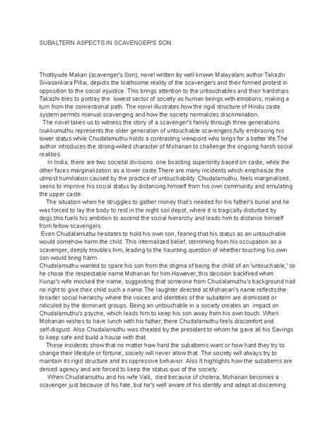 Subaltern Aspects IN Scavenger'S SON - SUBALTERN ASPECTS IN SCAVENGER'S ...
