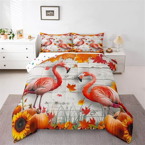 Manfei Flamingo Queen Comforter Set,Happy Fall Bedding Sets,Brustic ...