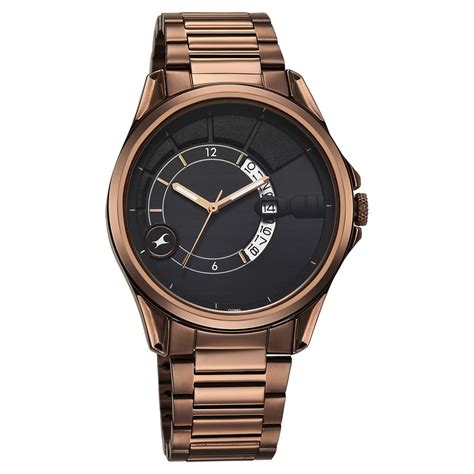 Buy Online Fastrack Groove Quartz Analog with Date Black Dial Brown ...