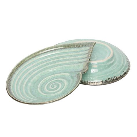 Buy AMALFIEE Peppermint Ceramic Shell Platter Set of 2(Handmade ...