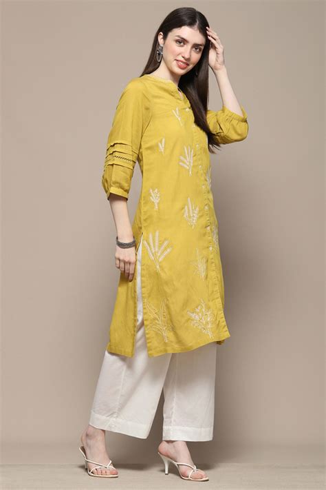 Buy Lime Rayon Straight Kurta Online at Biba India