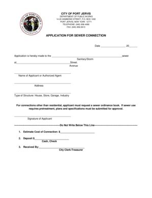 Fillable Online portjervisny APPLICATION FOR SEWER CONNECTION - Port ...